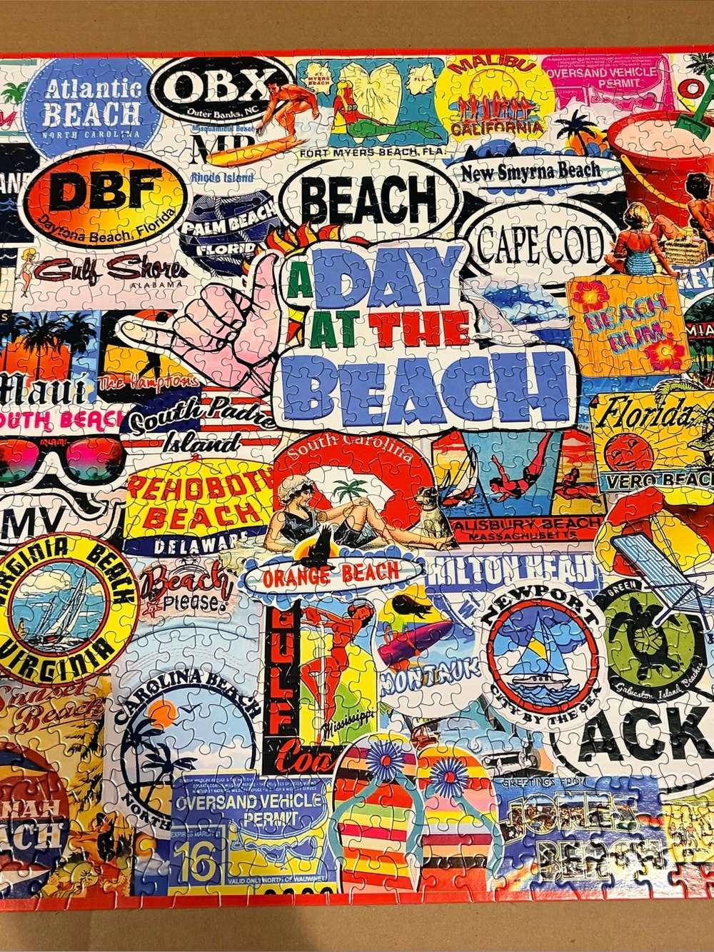 A Day at the Beach Colorful Jigsaw Puzzle - Vibrant Multicolor Beach Collage